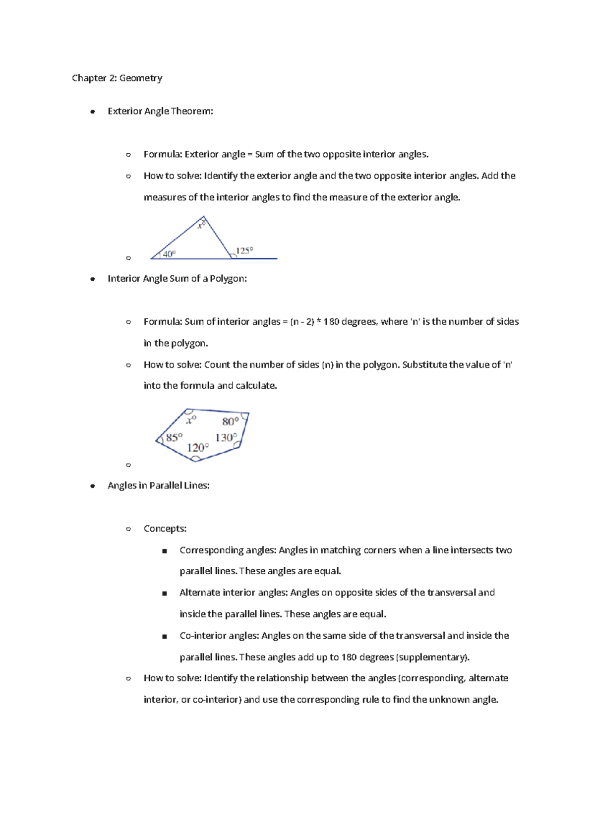 Maths Study - Chapter 2: Geometry Exterior Angle Theorem: Formula ...