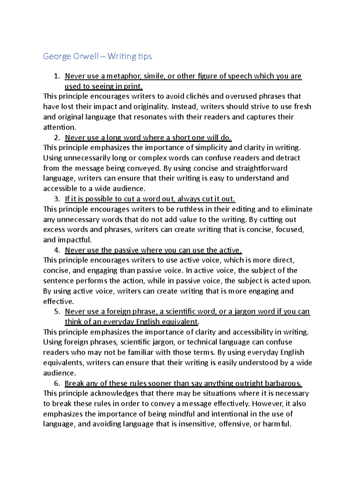 George Orwell - Writing Tips and Suggestions for Clarity - Studocu