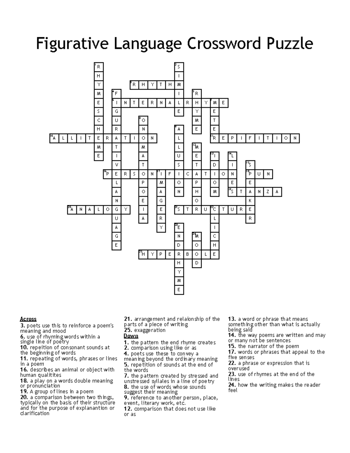 Figurative Language Crossword Puzzle 1 Answer Key - Studocu