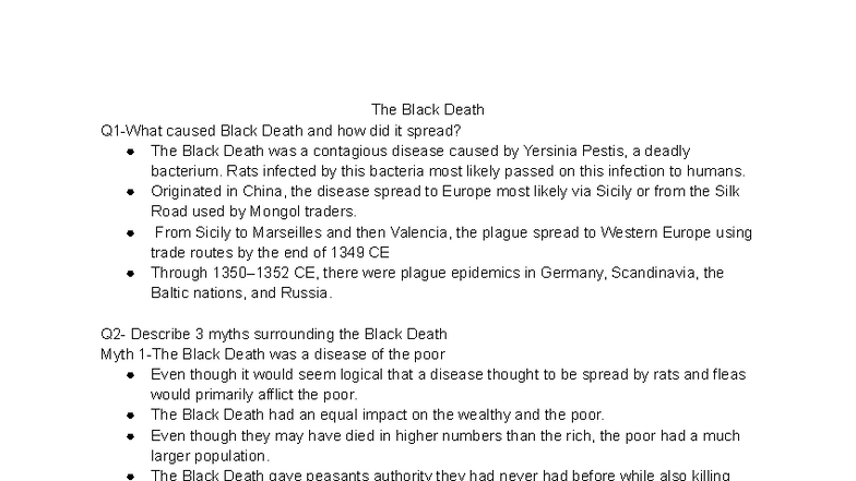 The Black Death - Causes, Myths, and Impacts (HIST 101 Notes) - Studocu