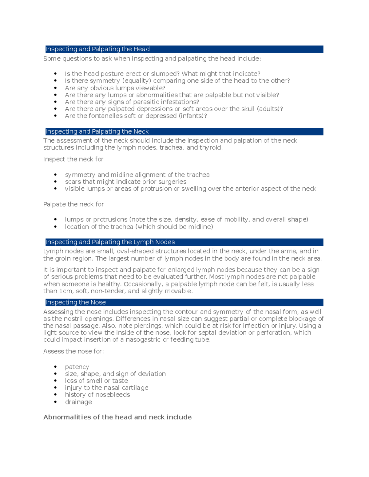 Nr302 Week 5 - Head and Neck Assessment Notes - Studocu