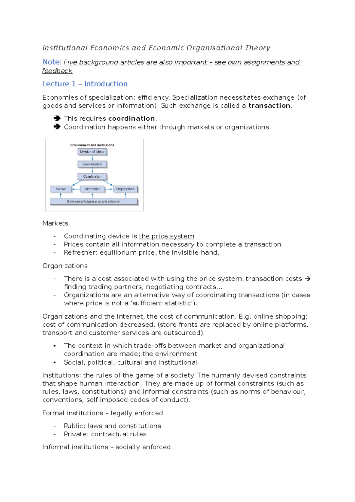 Institutional Economics & Organization Theory: Key Lectures Overview ...