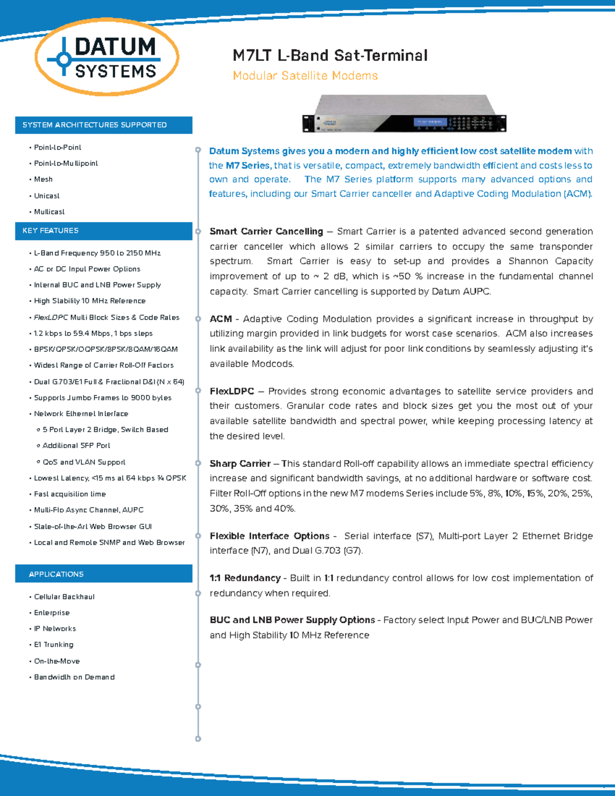 M7LT Modular Satellite Modems Terminal Datasheet Overview - Studocu