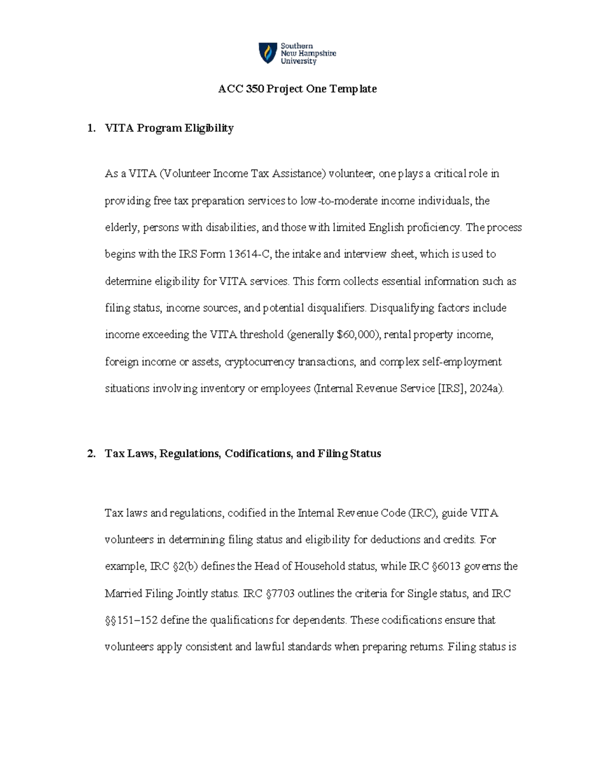 ACC 350 VITA Program Eligibility & Tax Preparation Guide - Studocu