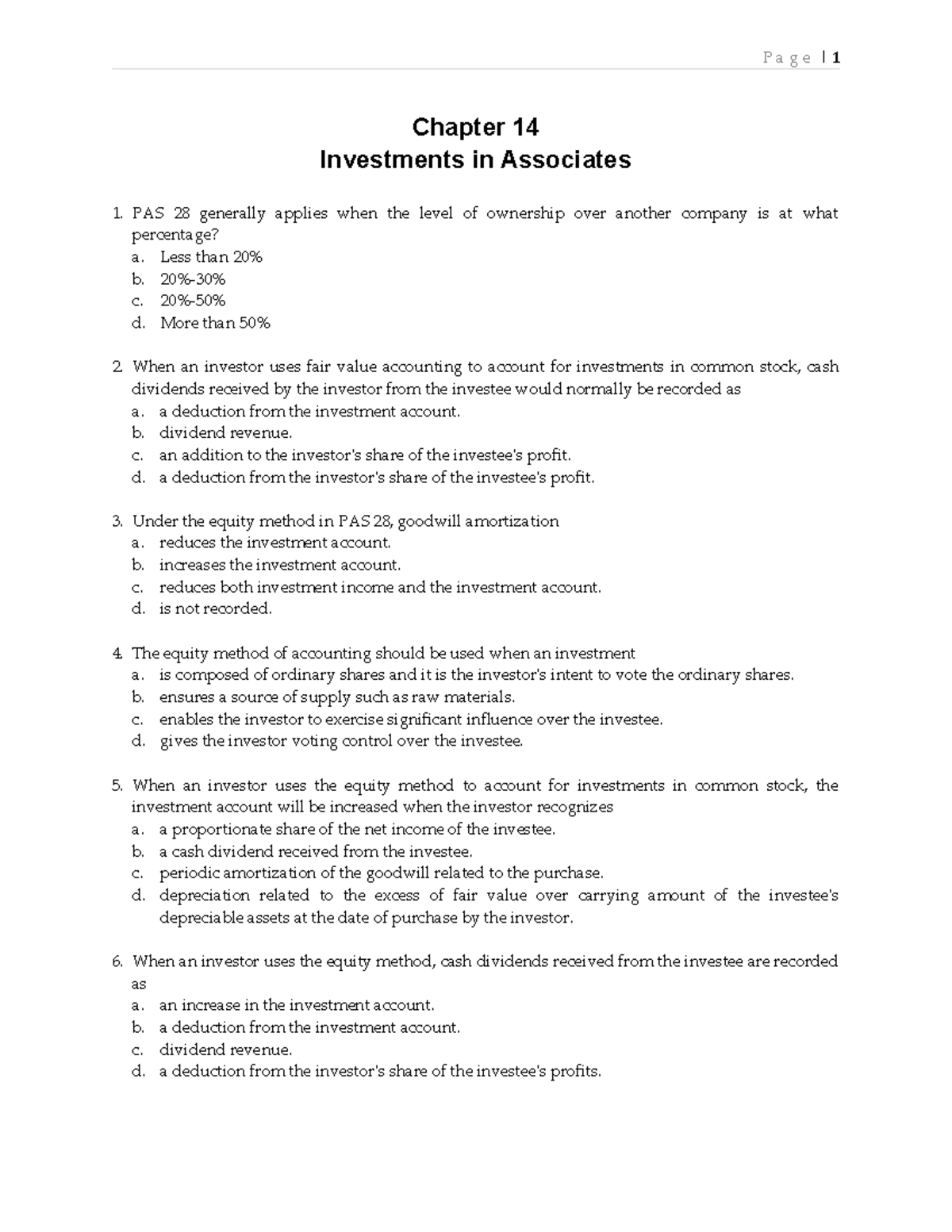 Equity and Fair Value Accounting for Investments - Chapter 14 Review -  Studocu