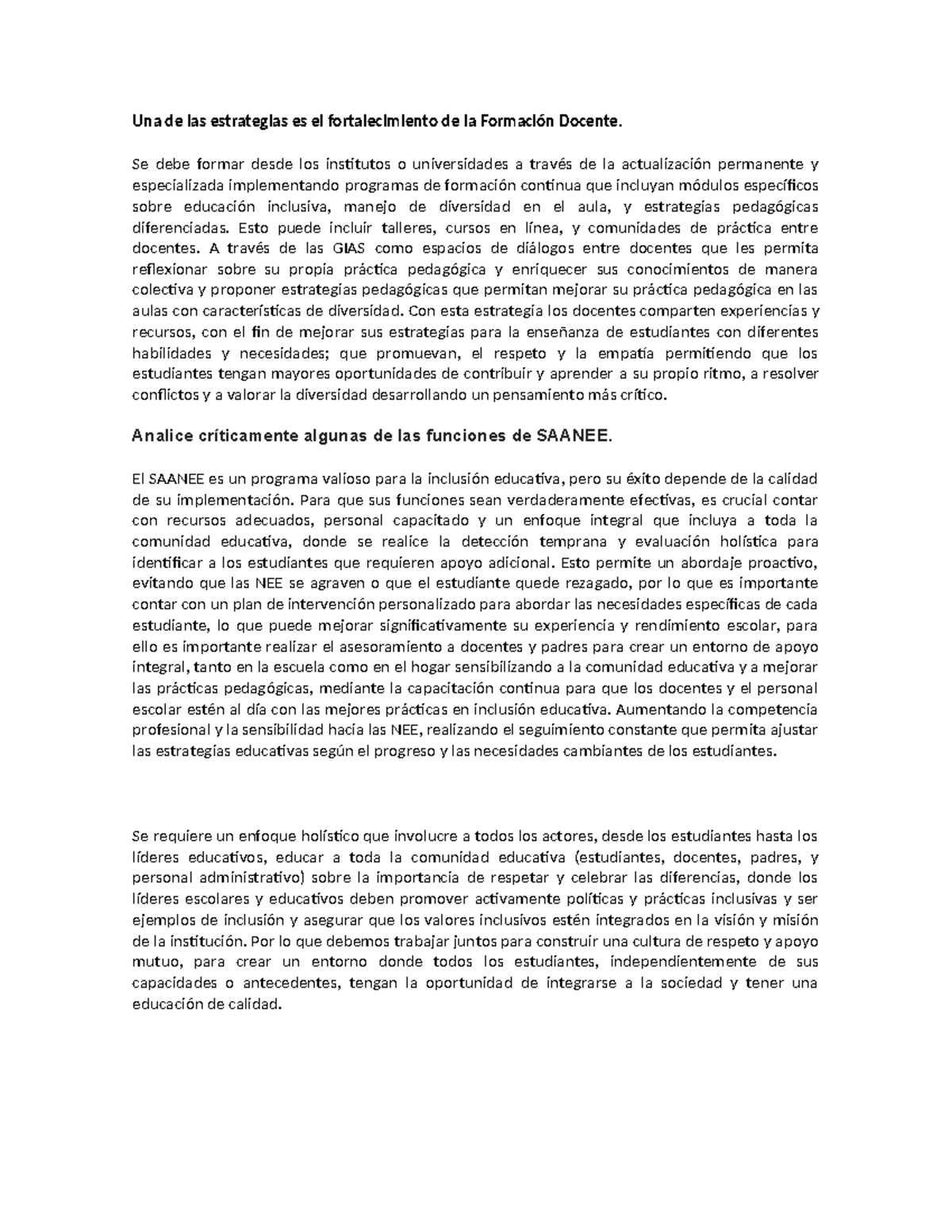 Fortalecimiento de la Formación Docente para la Inclusión Educativa ...