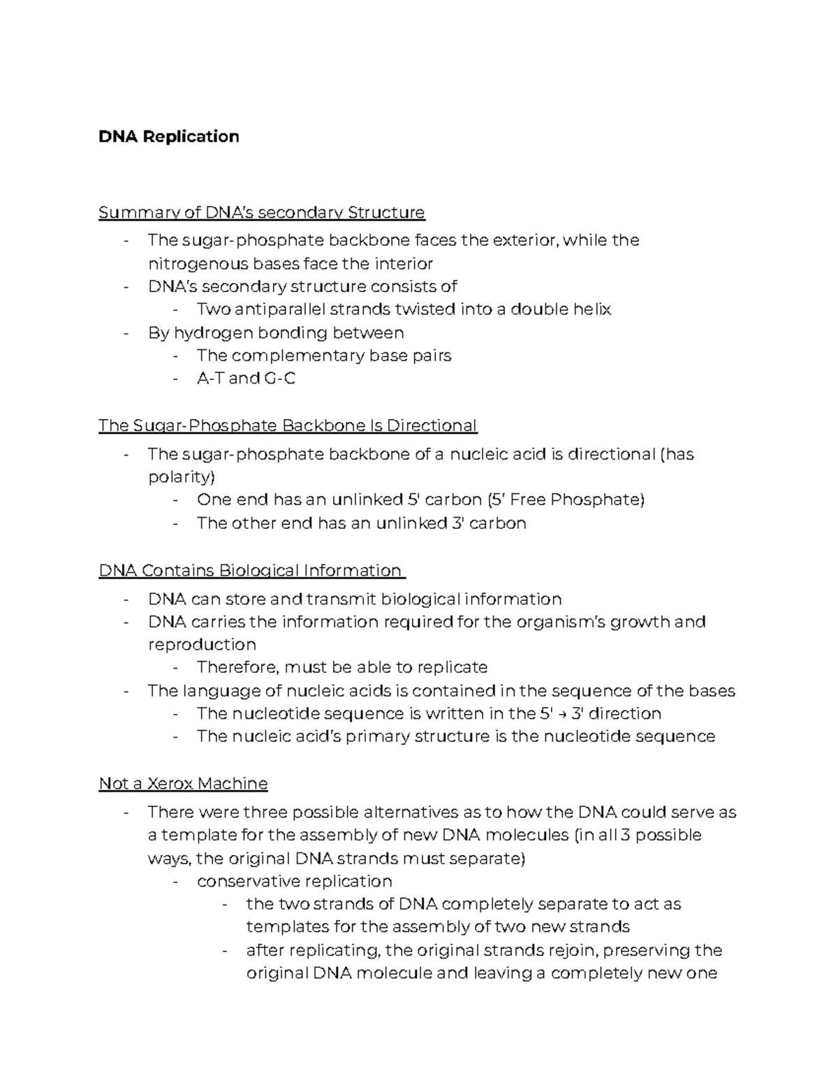 BIOL 191 Unit 2 Exam Study Guide - DNA Replication Summary of DNA’s ...