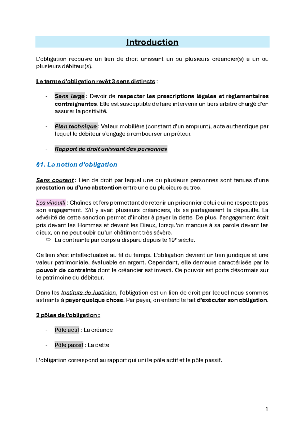RGO 2023 - Notes de Cours sur le Droit des Obligations et Créances ...