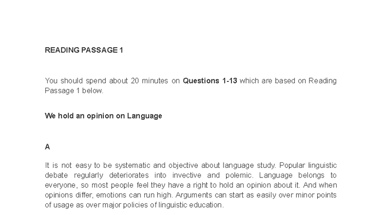 Reading Passage 1 & 2: Language and Seed Conservation Insights - Studocu