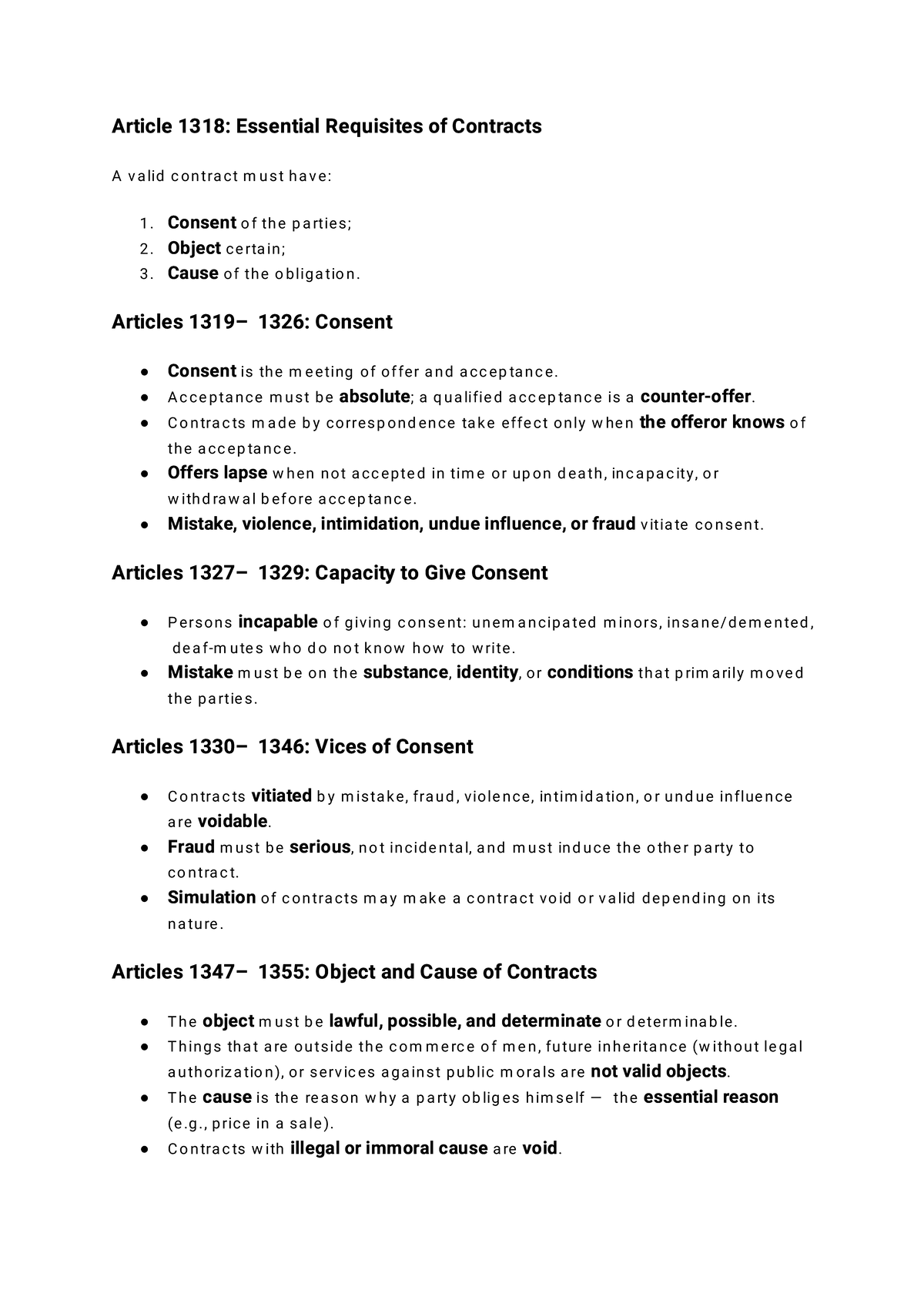 Article-1318-1355 - Summarize version - Article 1318: Essential ...