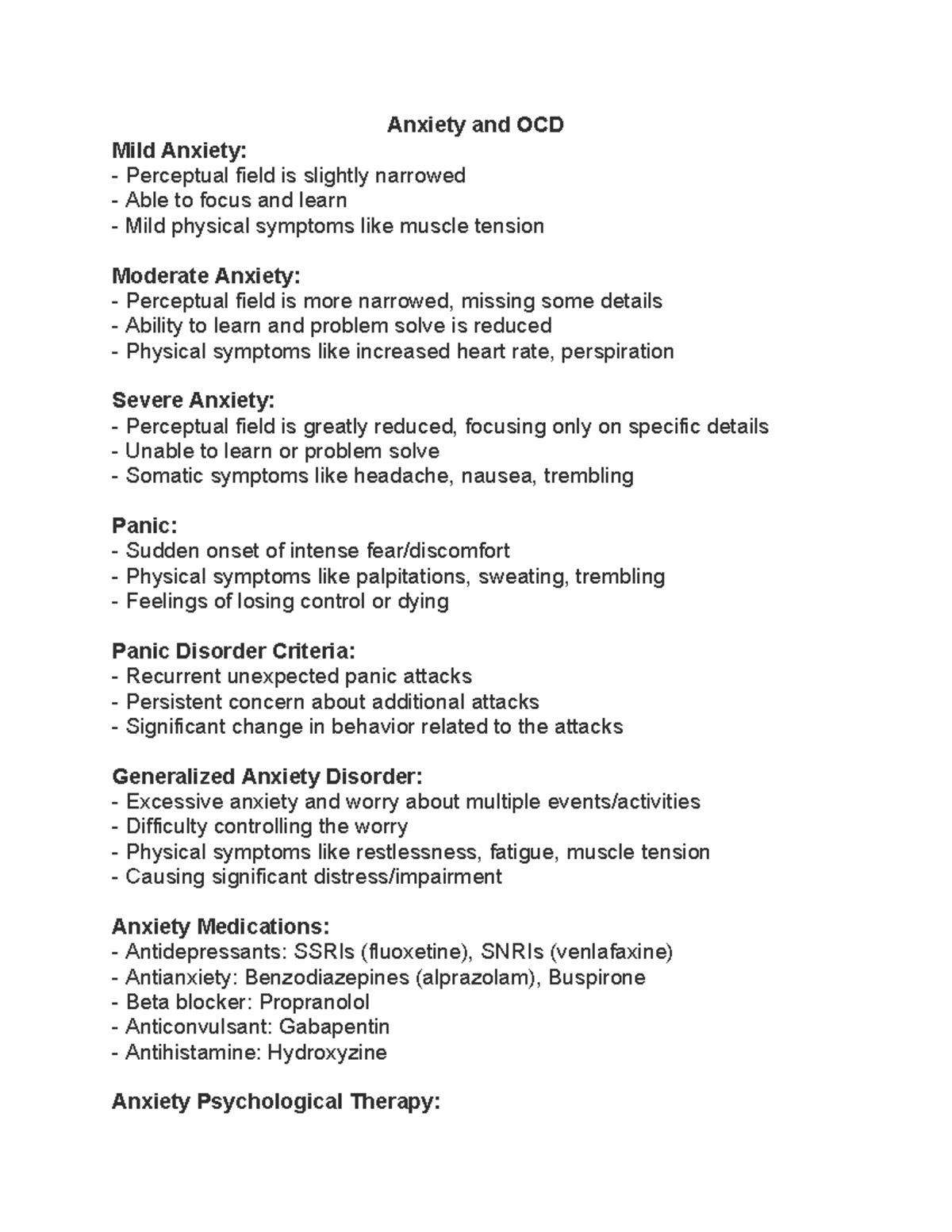 Exam 3 Study Guide: Anxiety, OCD, and Related Disorders - Studocu