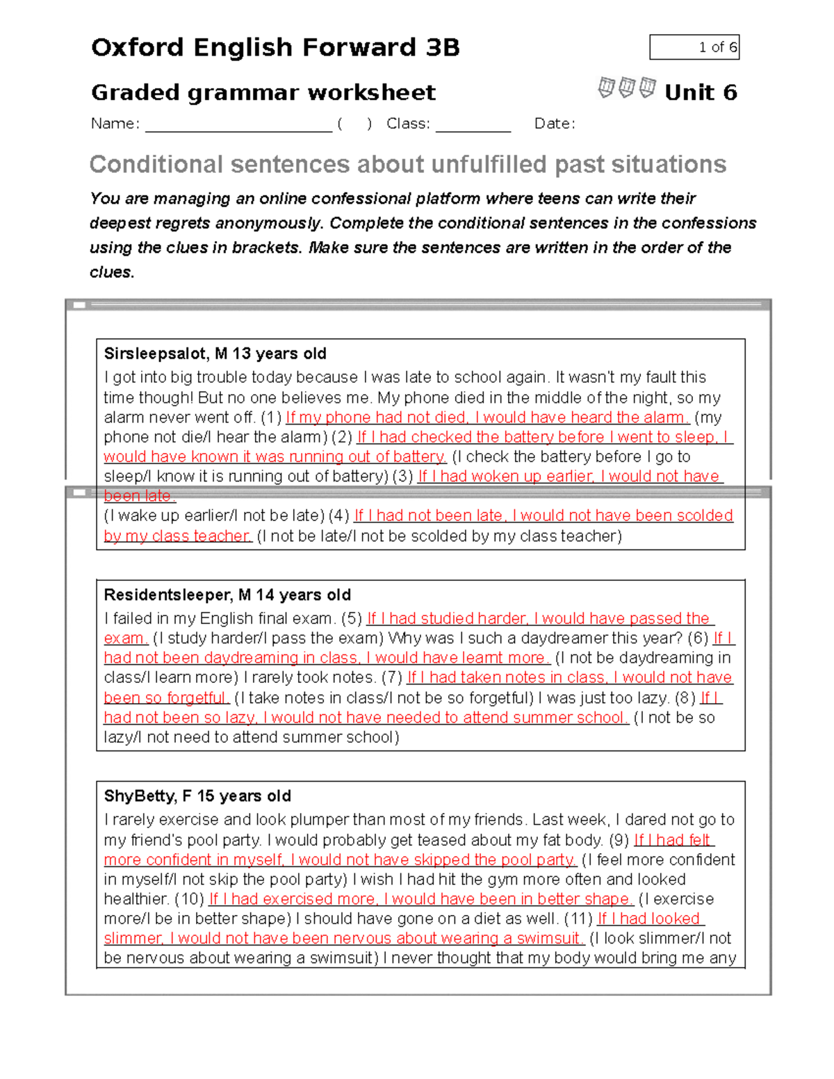 Oxford English Forward 3B Unit 6 Grammar Worksheet Answers - Studocu