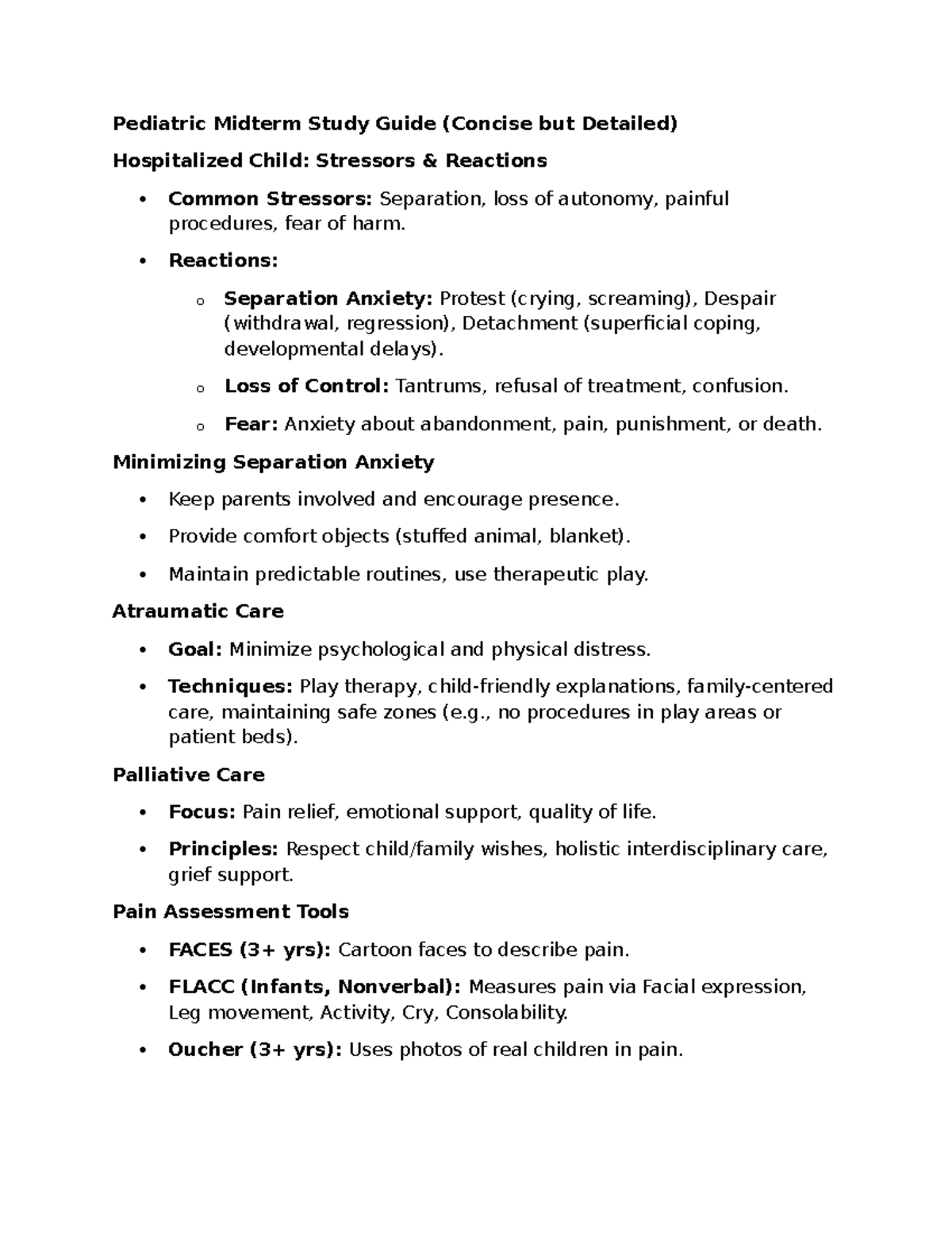 PEDS 101: Concise Midterm Study Guide for Pediatric Care - Studocu