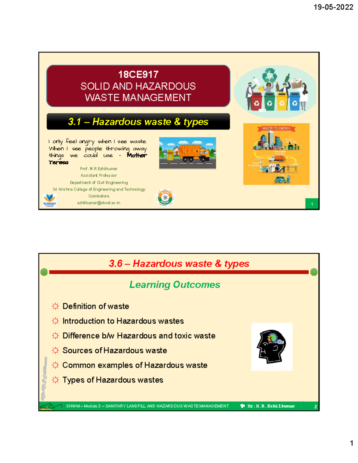 18CE917 SHWM Module 3: Types and Sources of Hazardous Wastes - Studocu