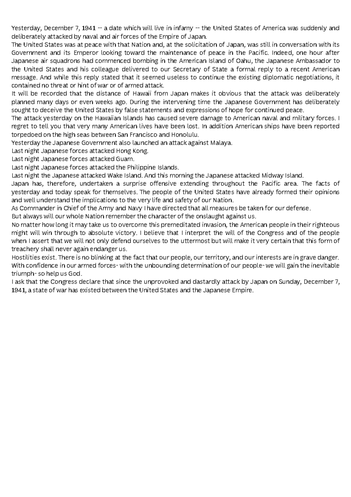 Yesterday, December 7, 1941 - Yesterday, December 7, 1941 - a date ...