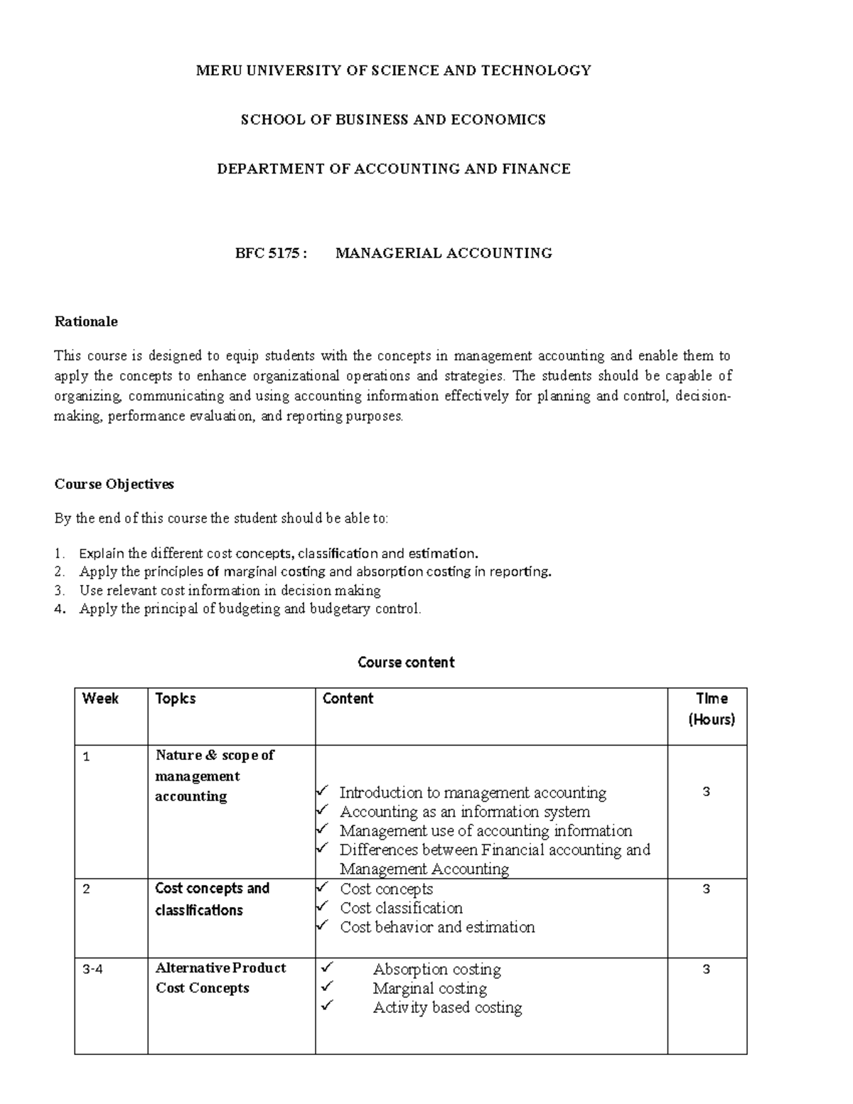 BFC 3425 Management Accounting Lecture Notes and Course Overview - Studocu