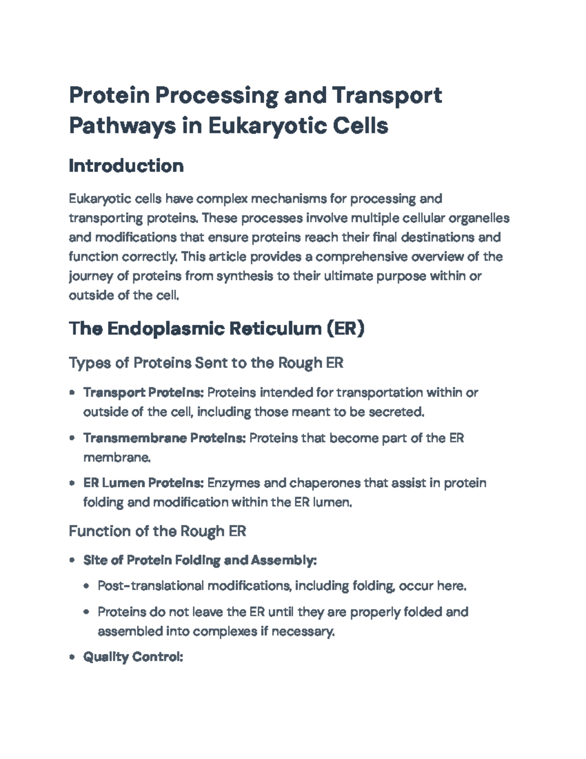 Protein Processing & Transport Pathways in Eukaryotic Cells: A Review ...