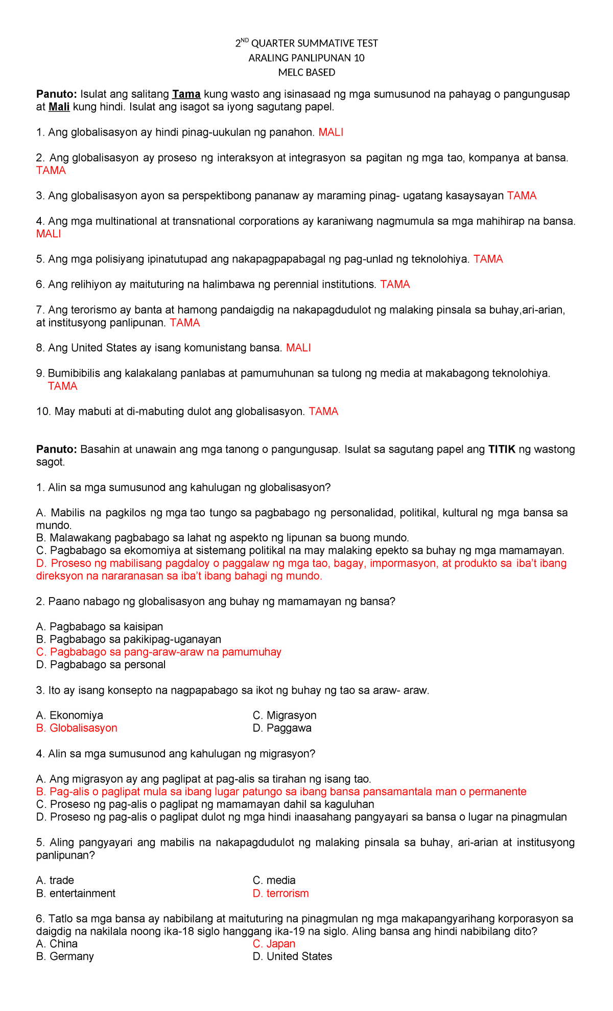 2nd Quarter-Summative Test With Answer Key - 2 ND QUARTER SUMMATIVE ...