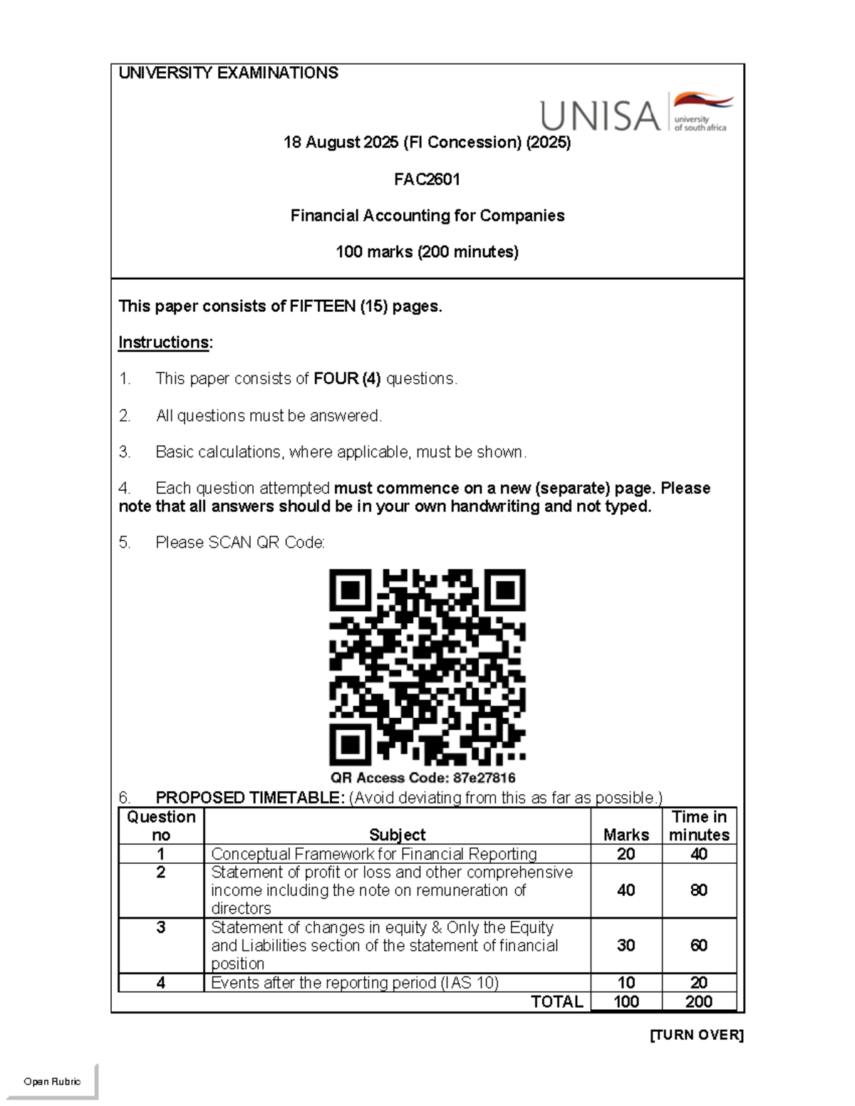 FAC2601 Financial Accounting for Companies Exam Paper - 18 Aug 2025 ...