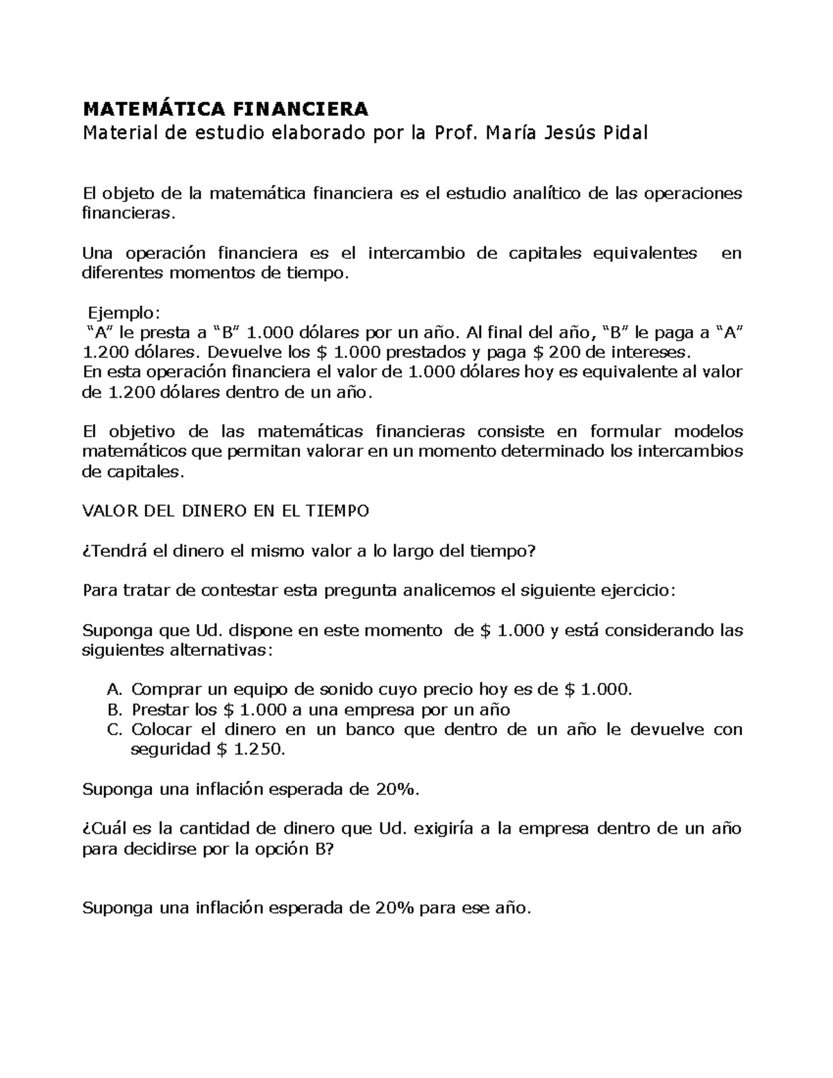 Matemática Financiera: Material de Estudio y Ejercicios Prácticos - Studocu