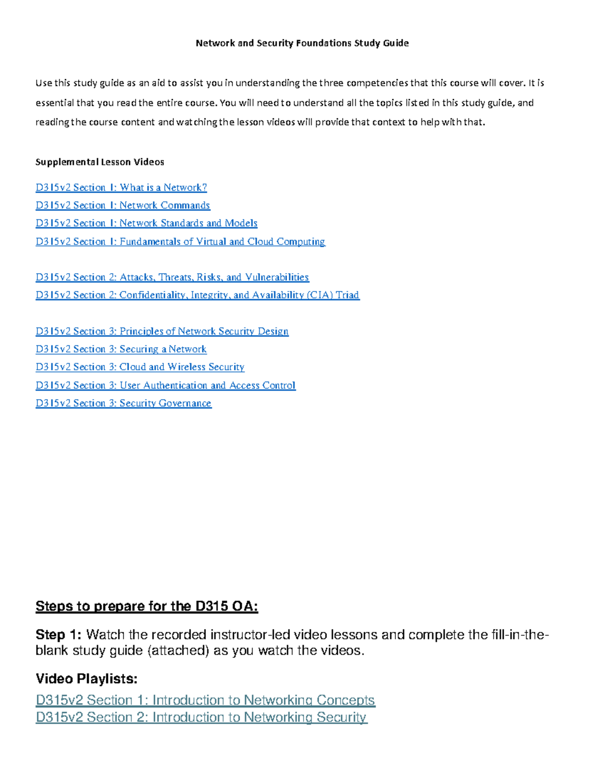 D315 Network & Security Foundations Study Guide (Filled) - Studocu
