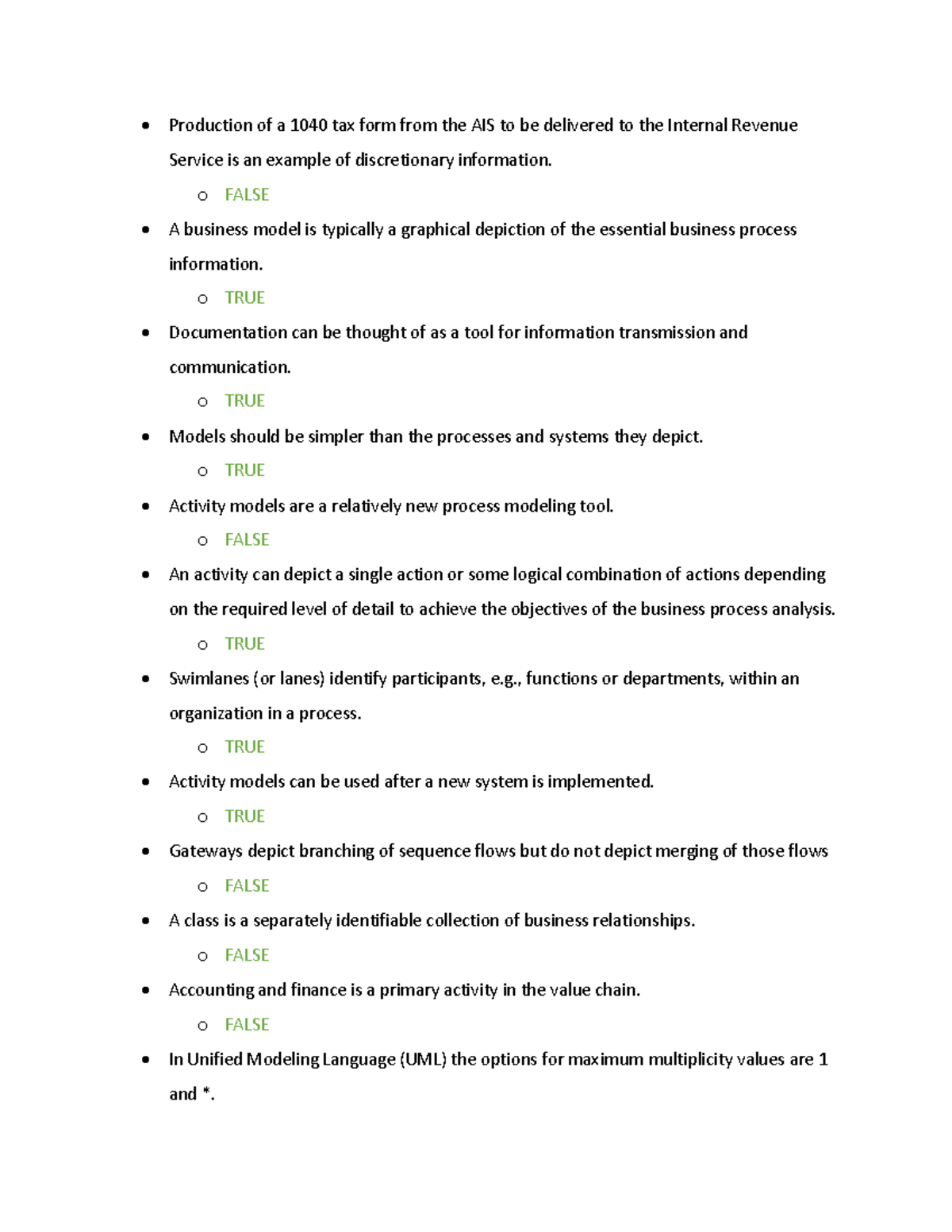 AIS Quiz #1: Concepts of Discretionary Info and Activity Models - Studocu