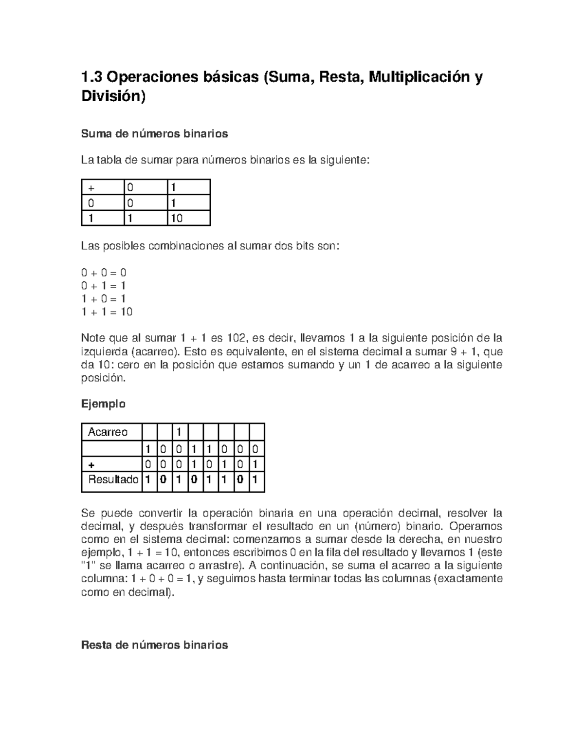 Operaciones Básicas en Números Binarios: Suma, Resta, Multiplicación ...