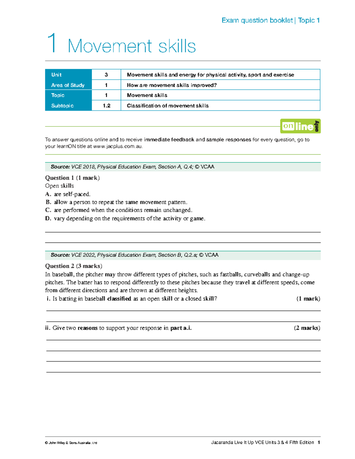 VCE Physical Education Exam Questions: Movement Skills & Classification ...