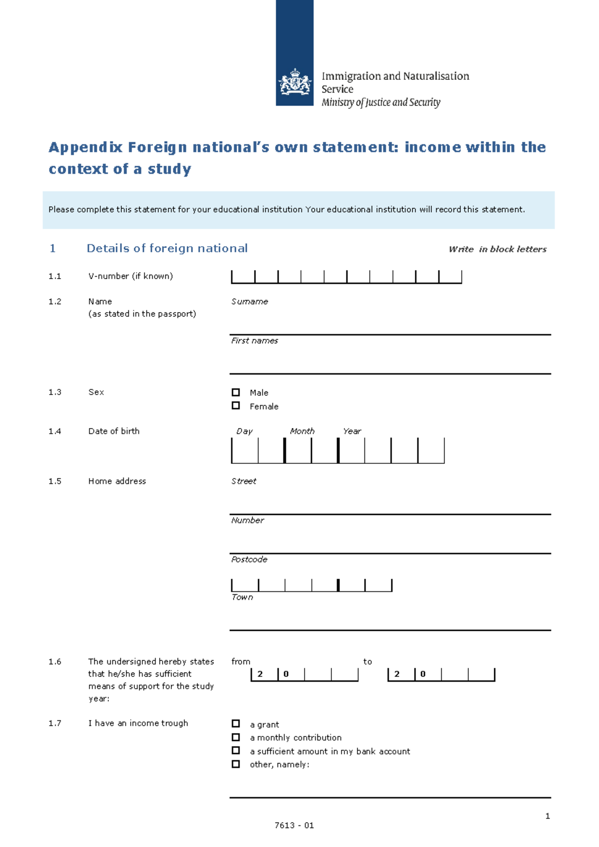 7613 - Lecture Notes: Foreign Nationals' Income Statement - Studeersnel