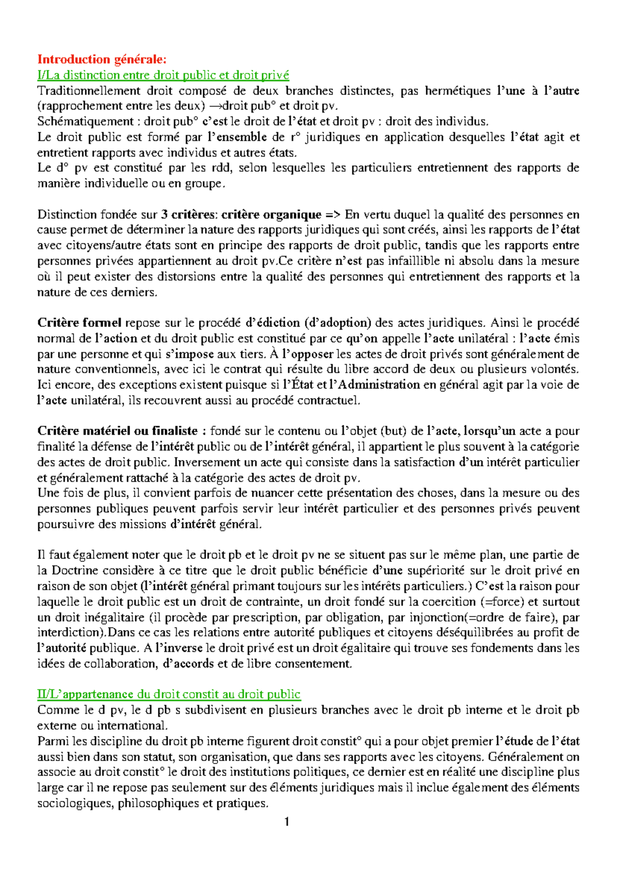 Chap 1: Introduction Générale au Droit Public et Privé (Droit) - Studocu