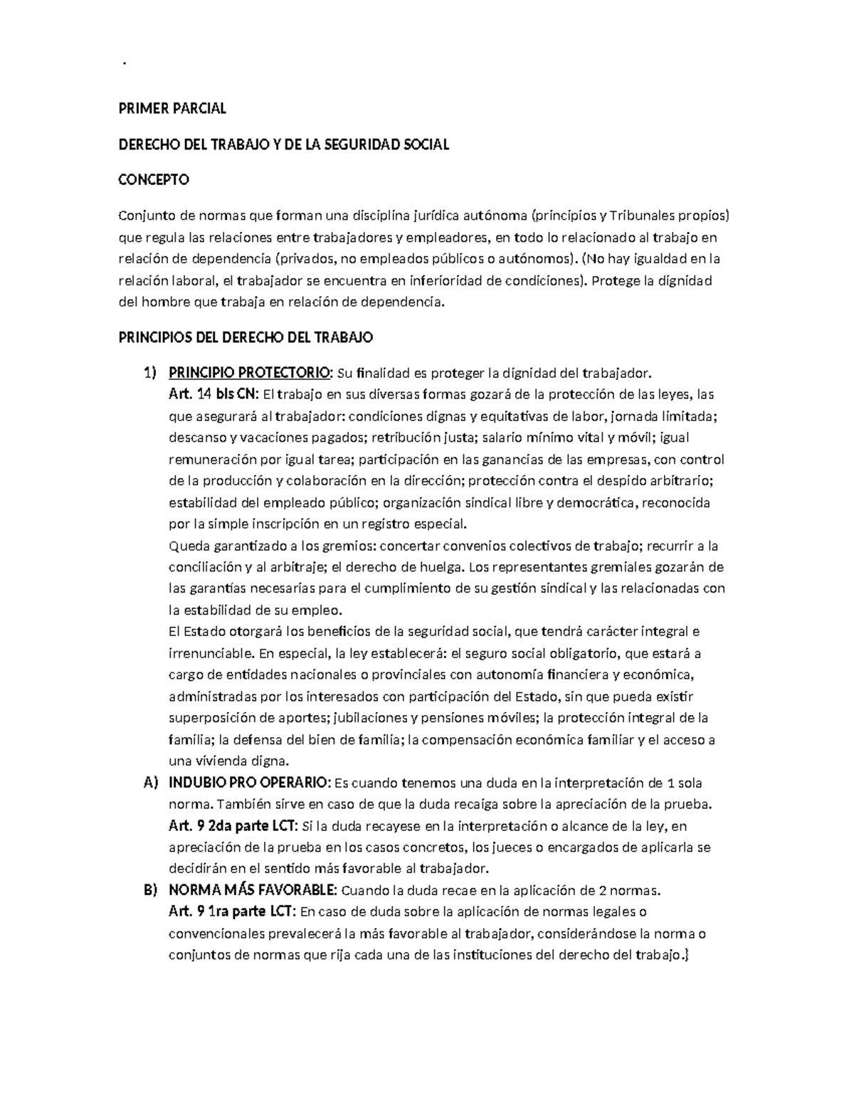 Resumen del Primer Parcial de Derecho del Trabajo y Seguridad Social ...