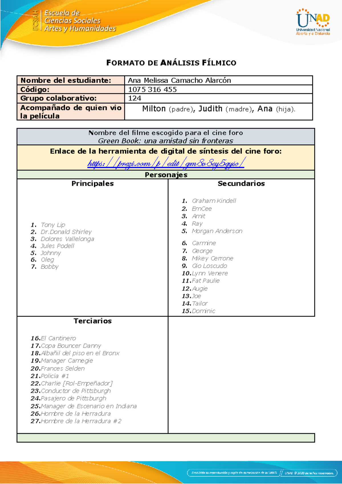 Formato de Análisis Fílmico de 