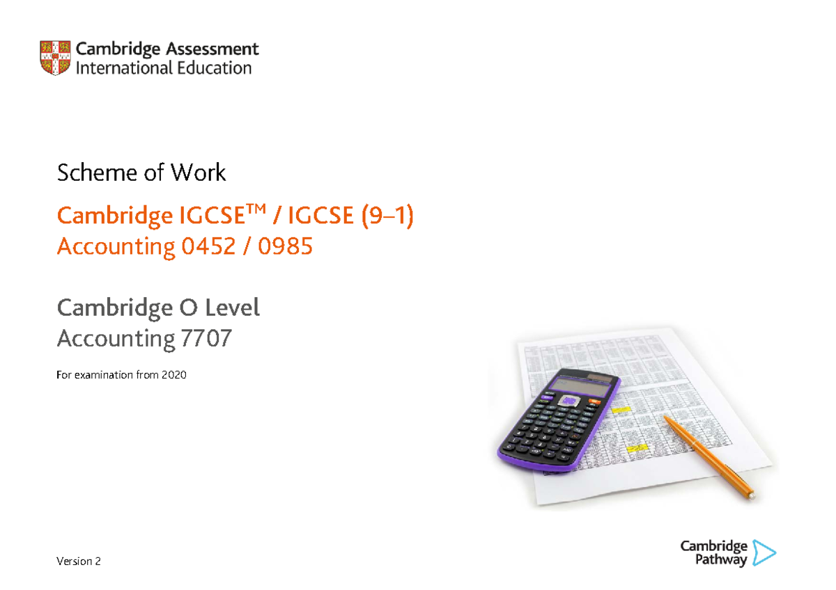 0452 Scheme of Work for IGCSE Accounting (Exams from 2020) - Studocu