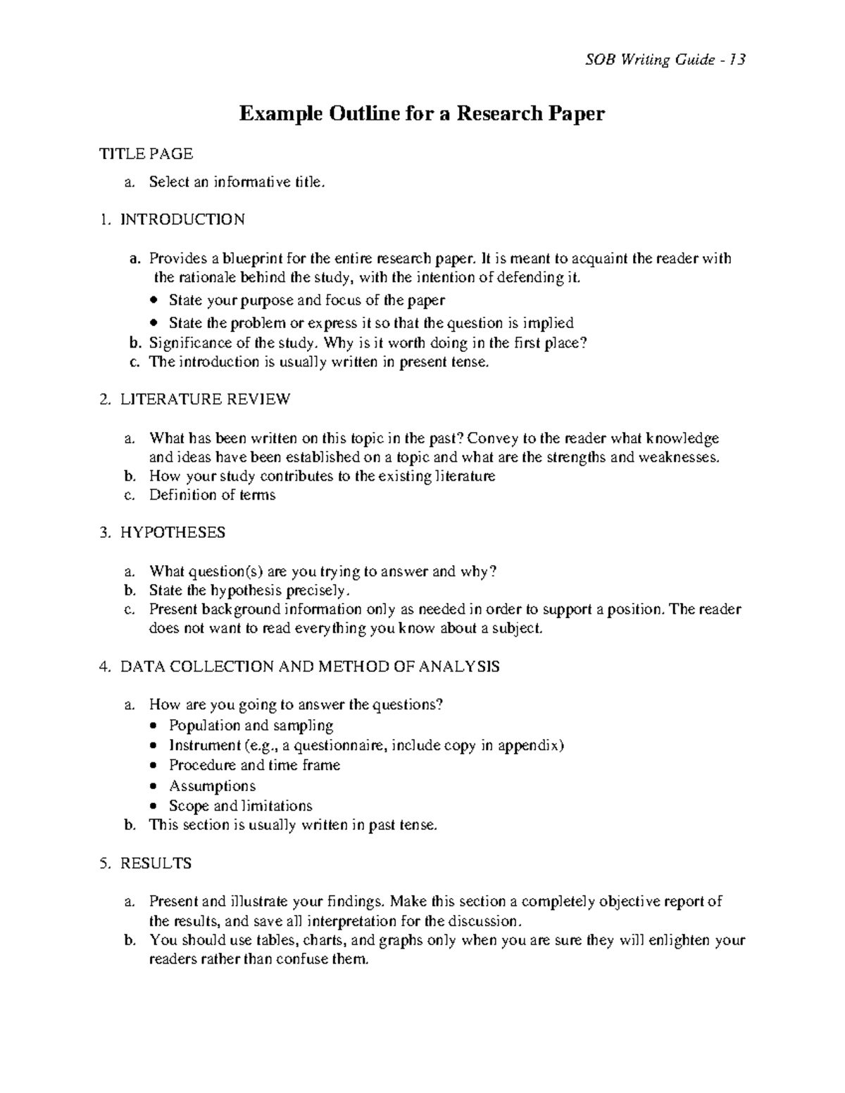 SOB Writing Guide: Research Paper Outline Example - Studocu