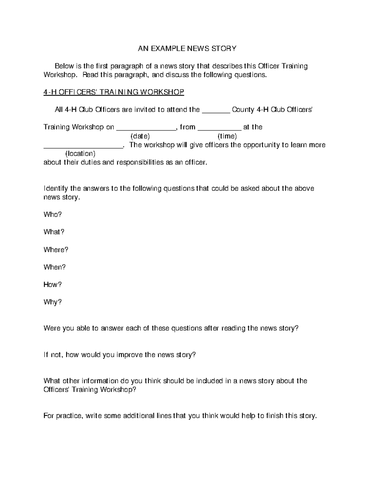 Officer Training Workshop: Sample News Story Examples - Studocu