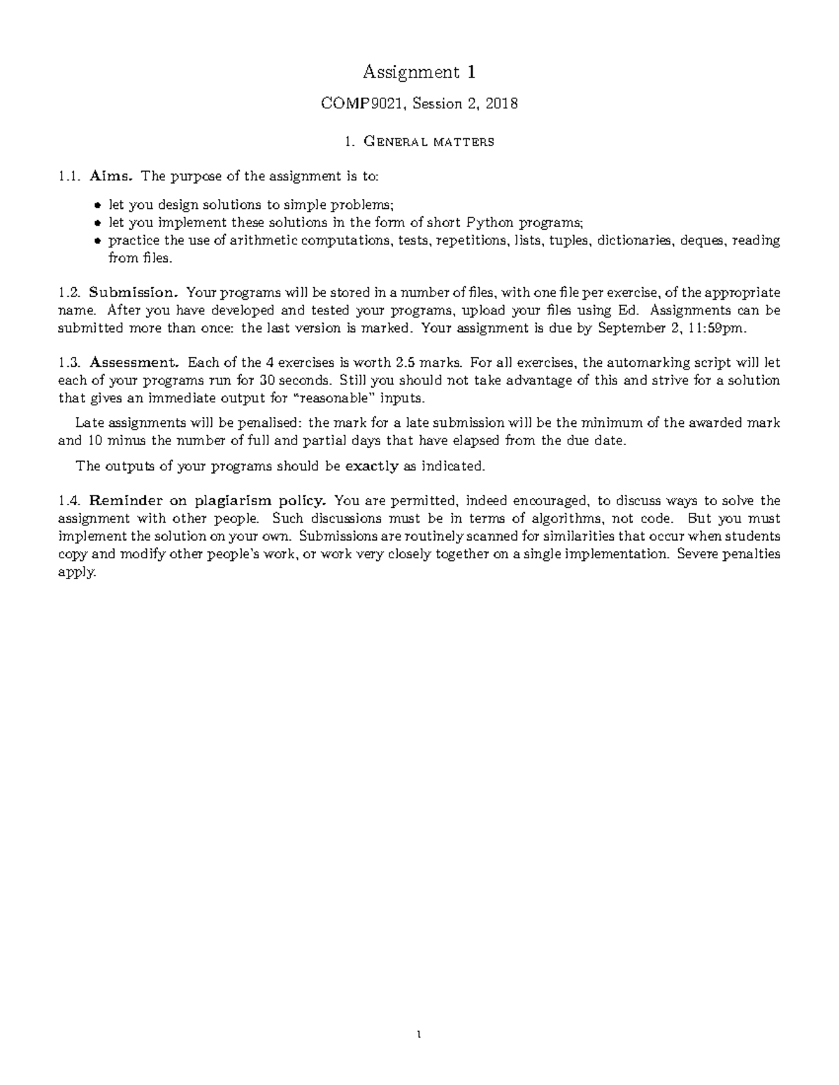 COMP9021 Assignment 1 - Python Programs for Various Problems - Studocu
