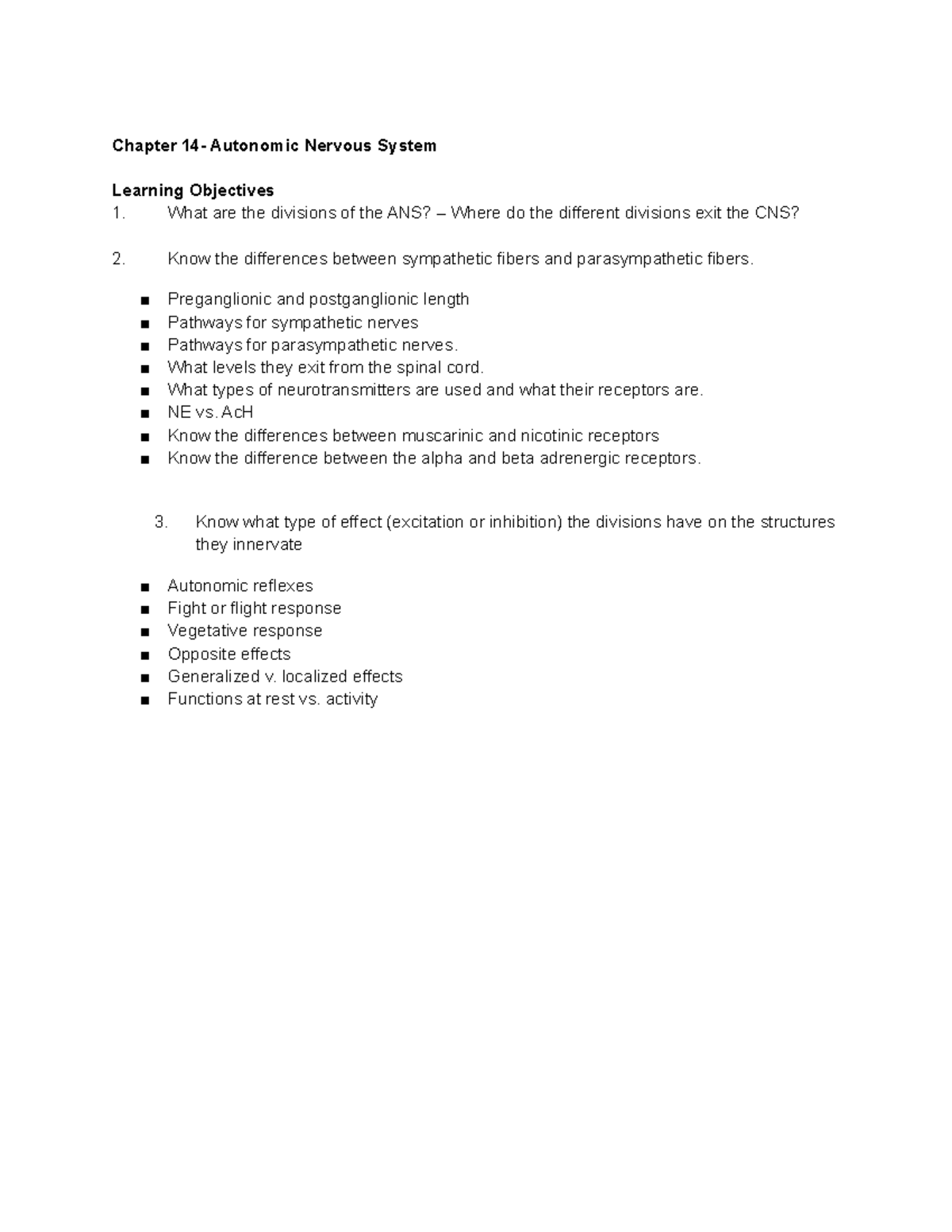 Ch. 14 Anatomy Lecture Notes - Chapter 14- Autonomic Nervous System ...