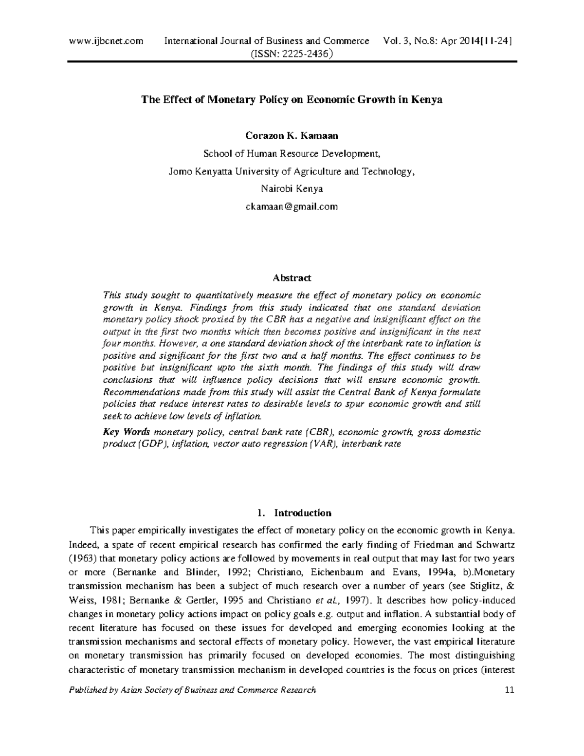 Effect of Monetary Policy on Economic Growth: Insights from Kenya ...