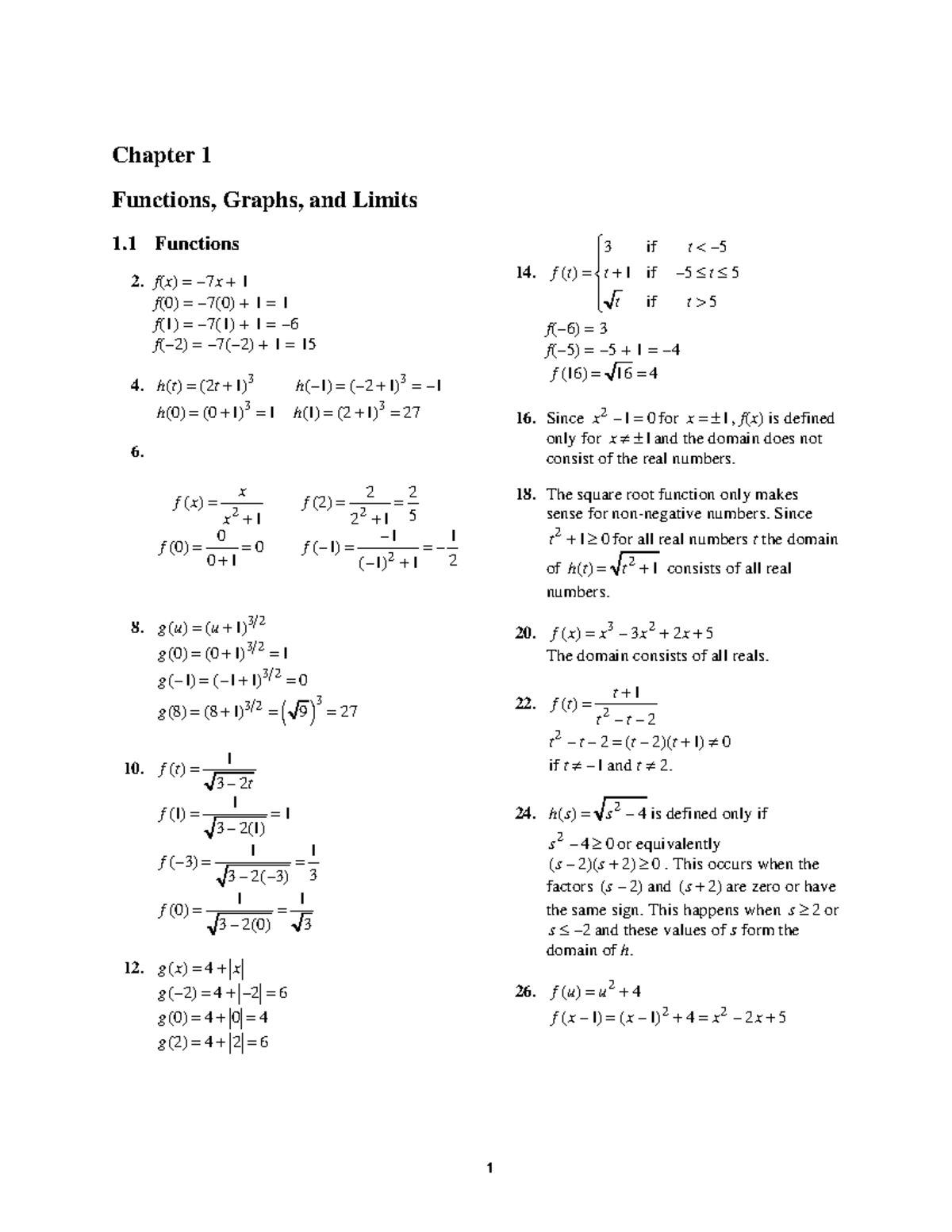 Chapter 1: Functions, Graphs, and Limits - Detailed Notes - Studocu