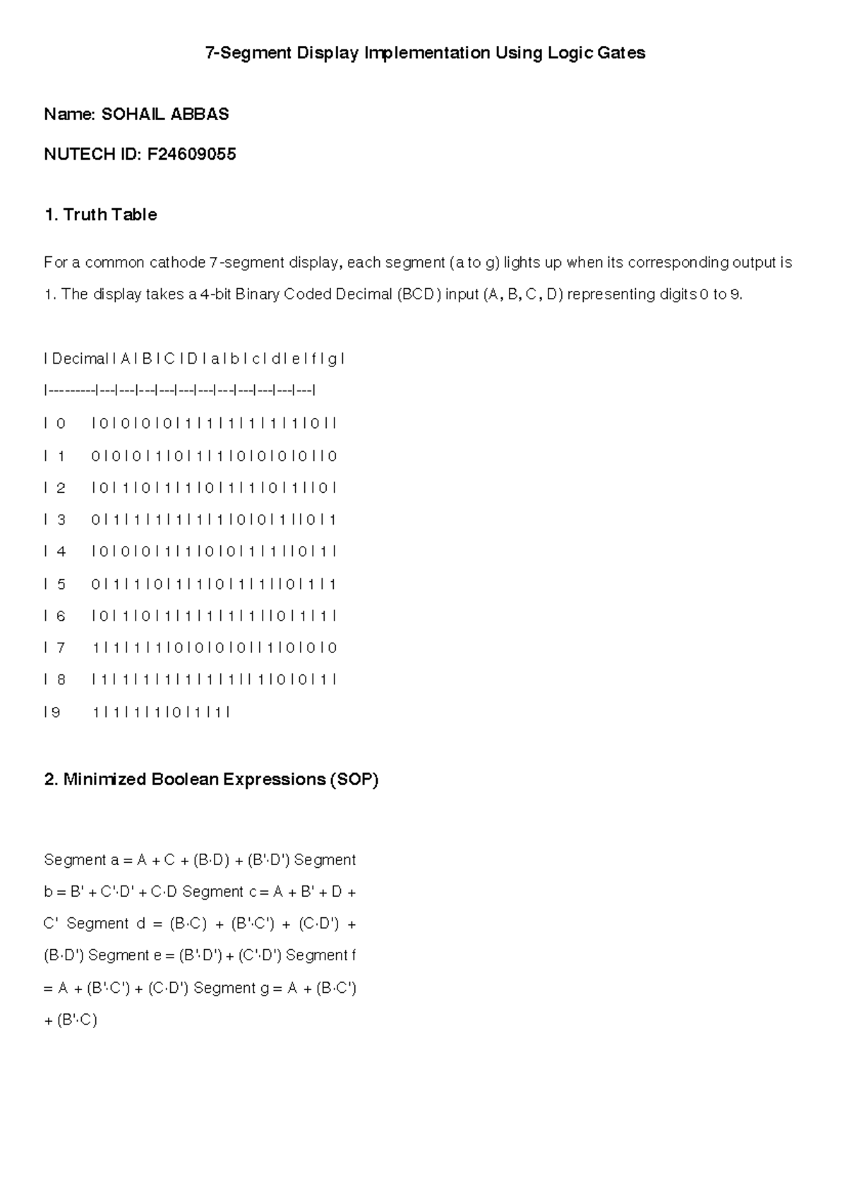 7-Segment Display Implementation Using Logic Gates (CSE 101) - Studocu