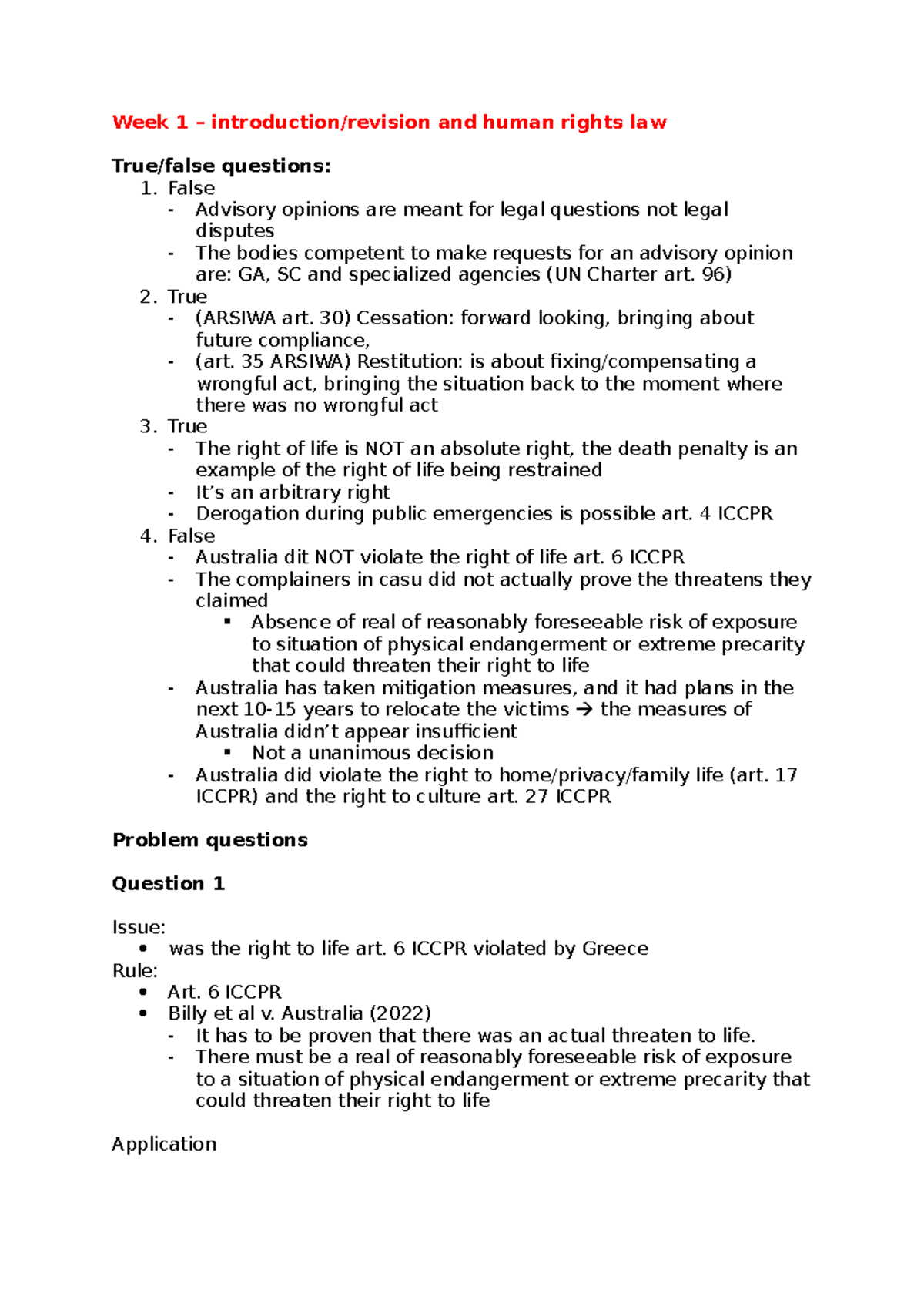 Week 1 & 2: Human Rights Law & Use of Force - Werkgroep Aantekeningen ...