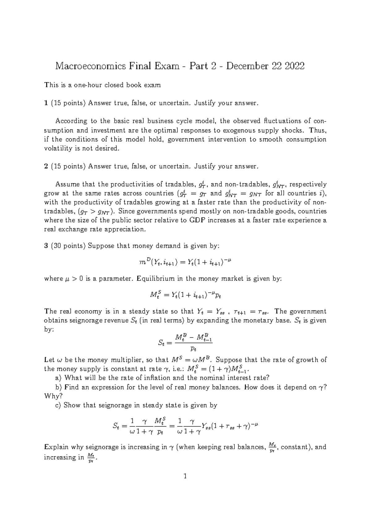 Macroeconomics Final Exam Part 2 - December 2022 Analysis - Studocu