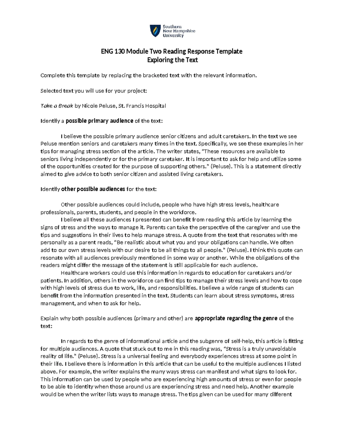 ENG 130 Analysis: Stress Management in 