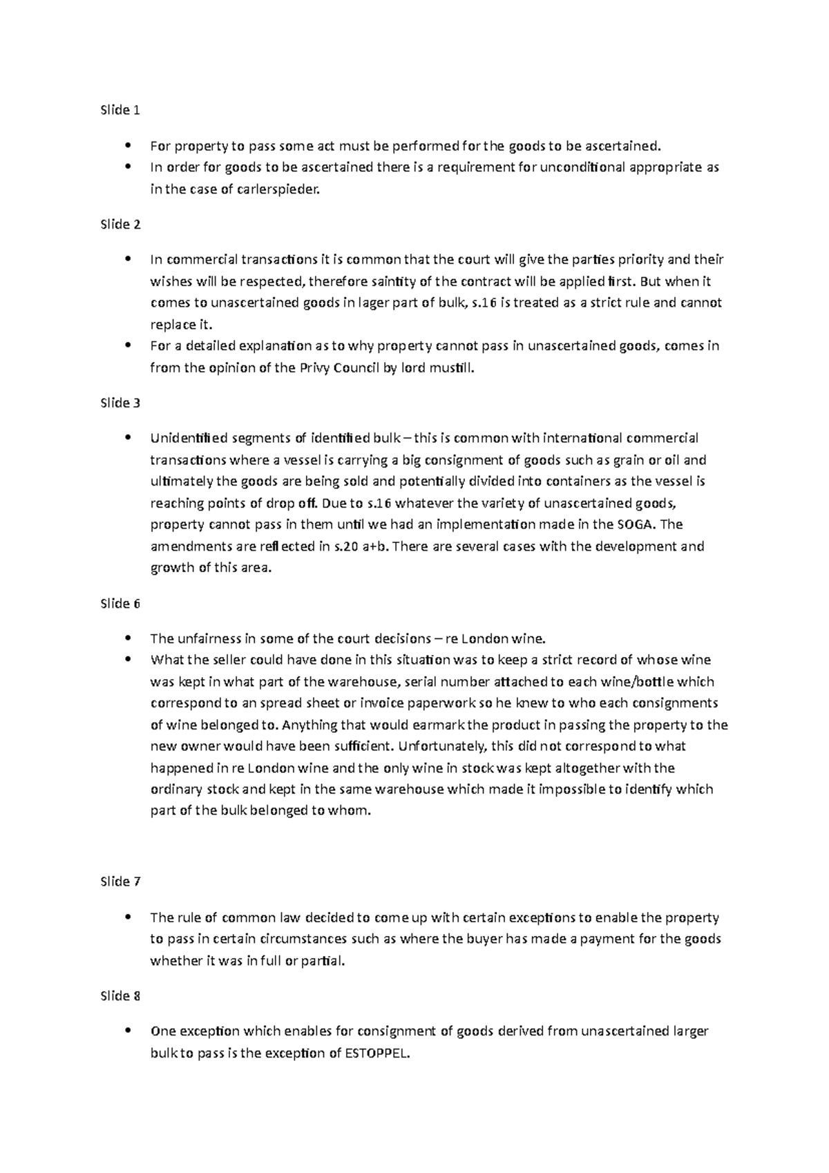 Ascertained and Unascertained goods - Slide 1 For property to pass some ...