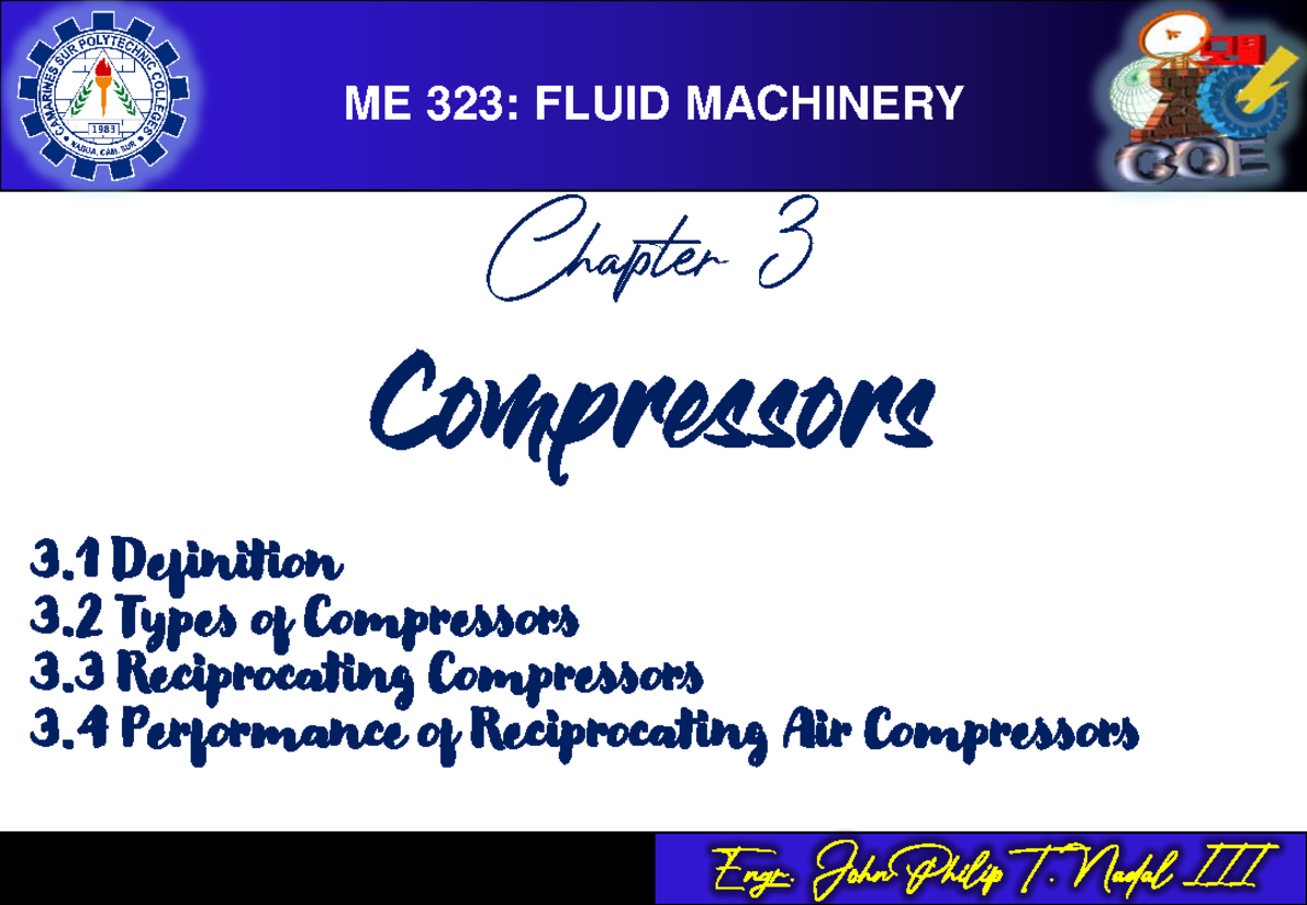 ME 323: Compressors Overview and Types in Fluid Machinery - Studocu