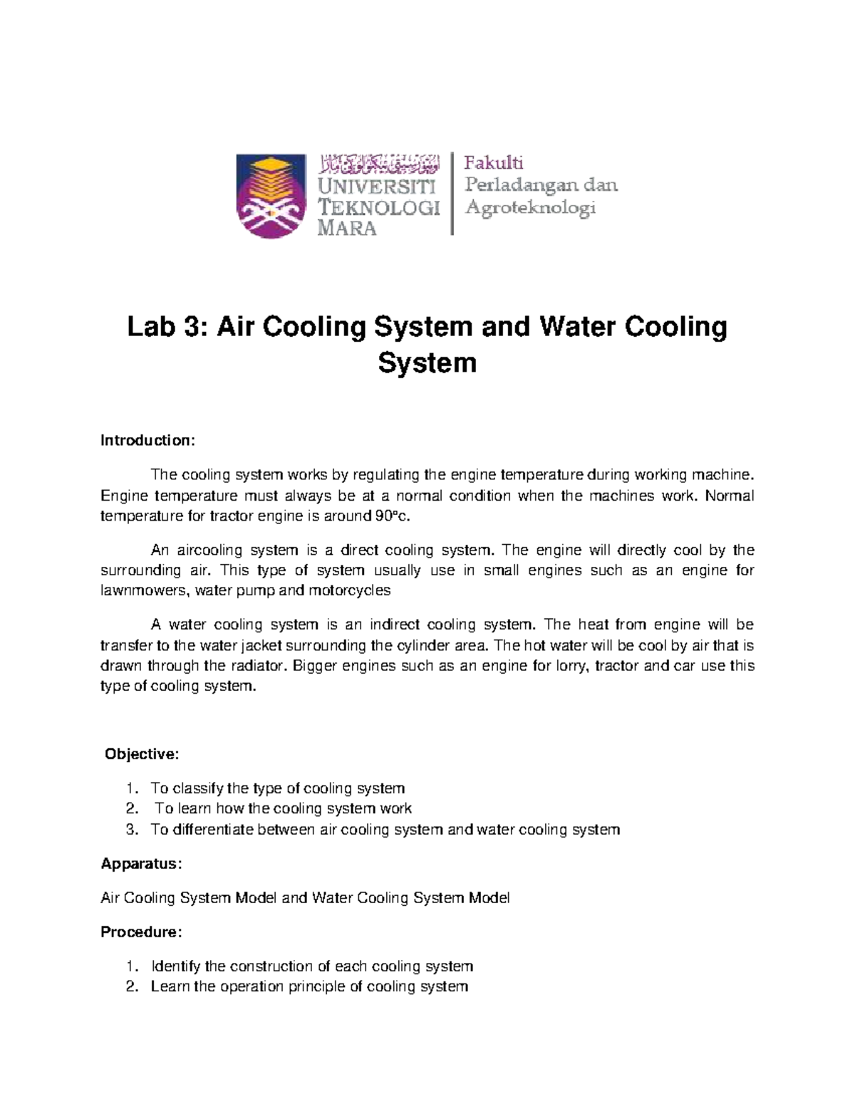 Lab 3: Introduction to Air and Water Cooling Systems - Studocu