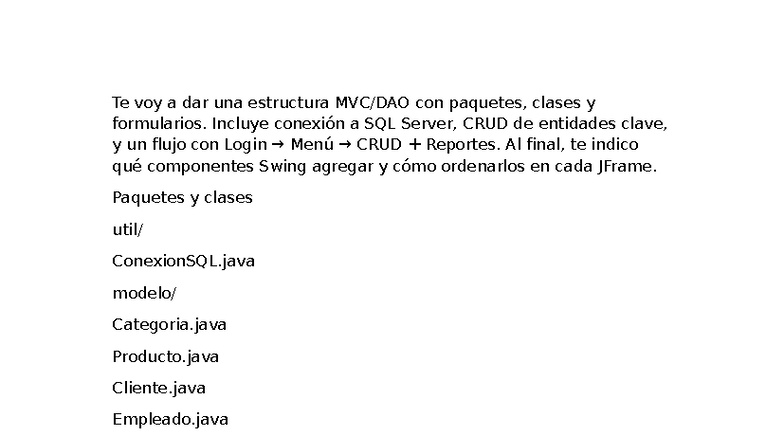 Estructura MVC/DAO en Java con SQL Server: CRUD y Reportes - Studocu