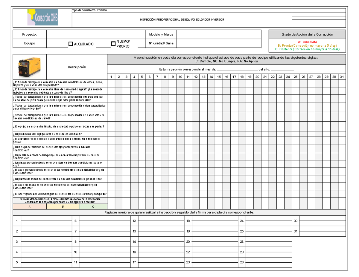 Inspección Preoperacional de Equipo Soldador Inversor - 710897914 - Document Preview