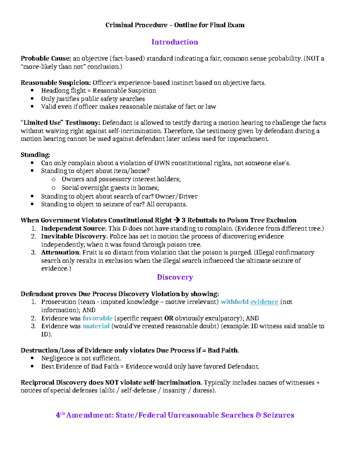 Criminal Procedure Outline for Final Exam - Burnett Crim Pro Spring ...