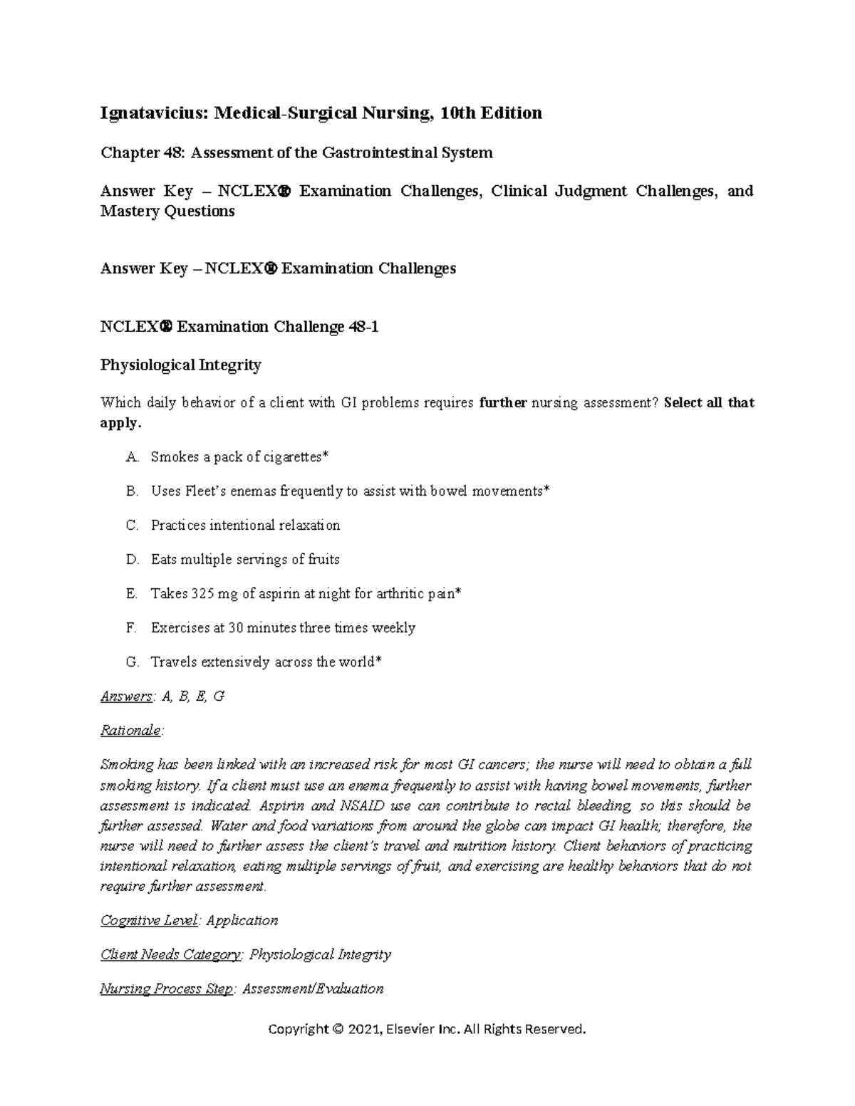Chapter 48: GI System Assessment – NCLEX Challenges & Answers - Studocu